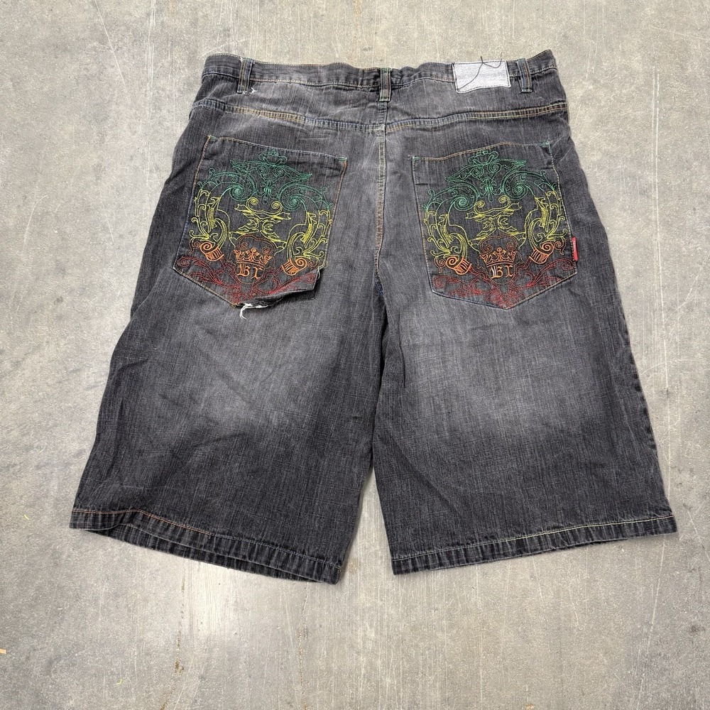 Brooklyn Xpress - Black Embroidered Y2K Baggy Shorts - Men's Size 46